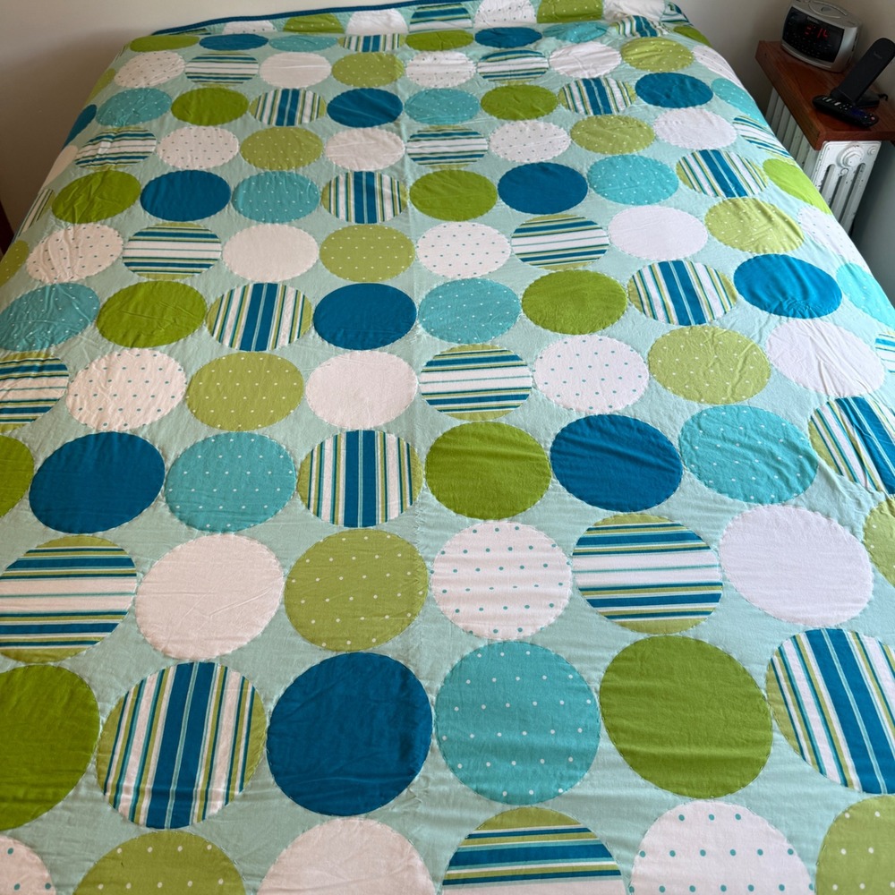 Full Queen Large Polka Dot Geometric Striped Cotton Quilt Kidcore Back to School
